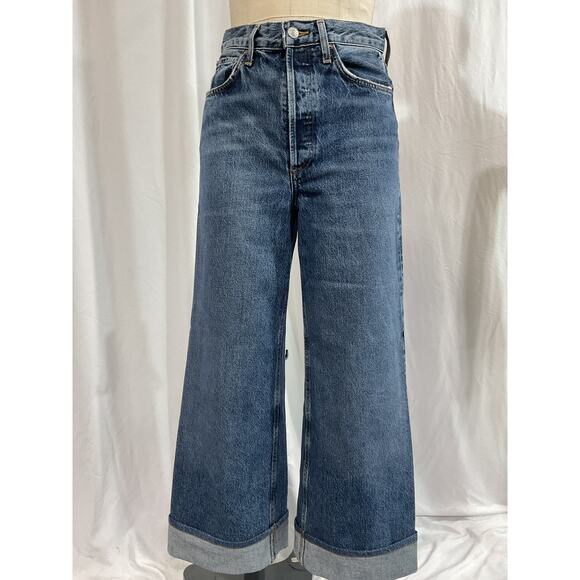 Agolde 'Dame' Blue High Rise Wide Leg Denim Jeans Size 24 - Picture 2 of 5